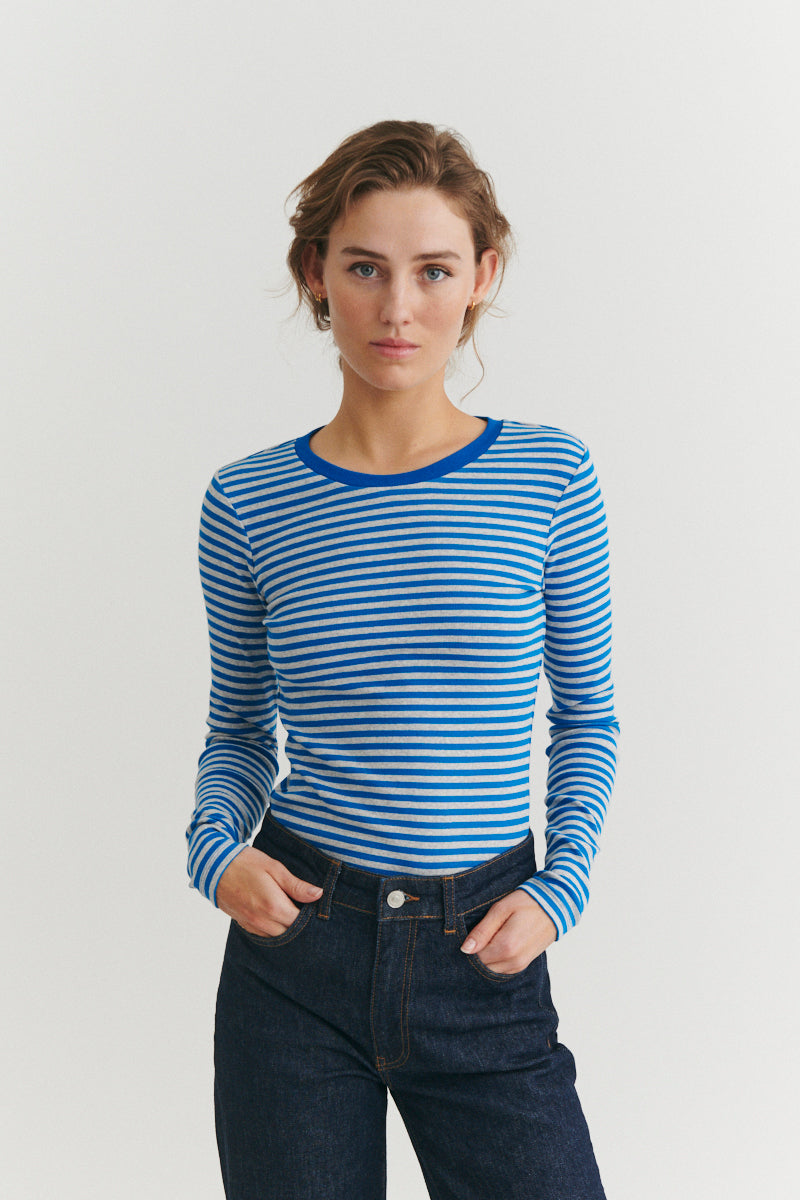 Basic Apparel Ludmilla LS Tee T-shirts 918 Directory blue / grey melange